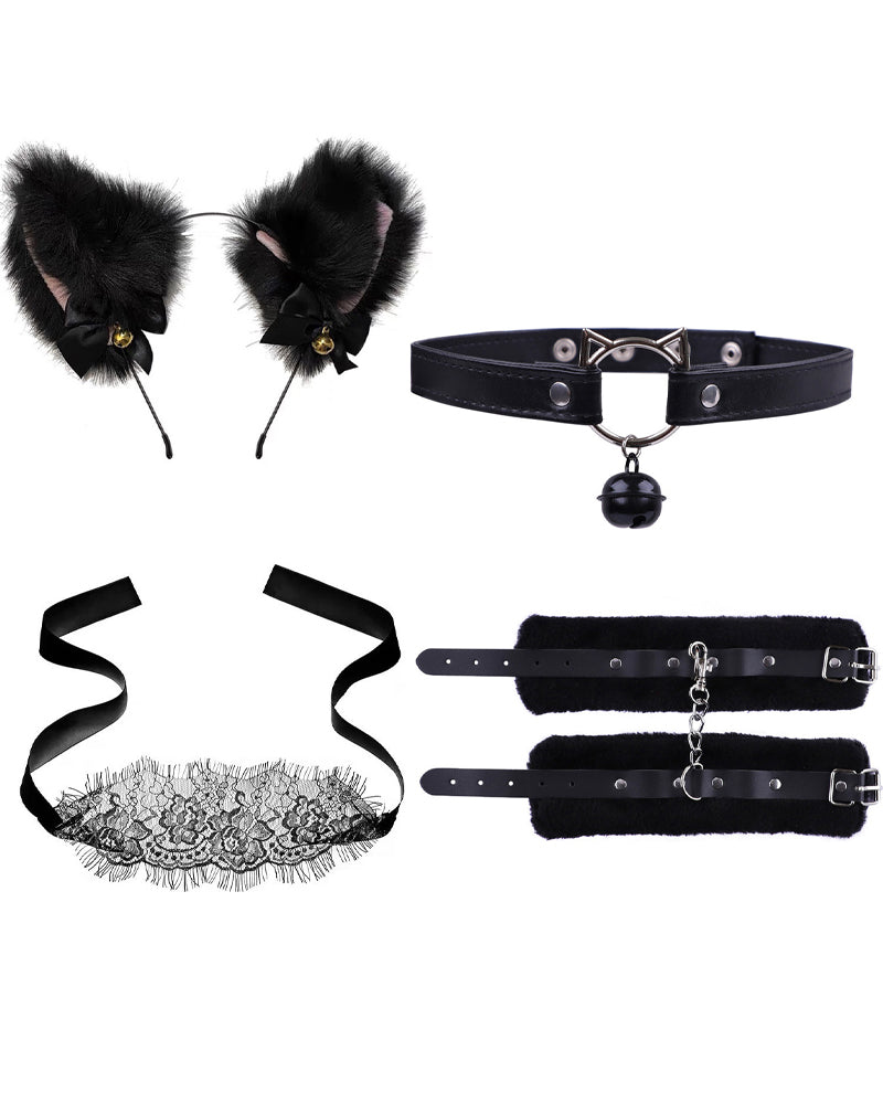 Sexy Bell Collar Tail Jewelry Maid Costume Headdress Neck Accessory Props Set