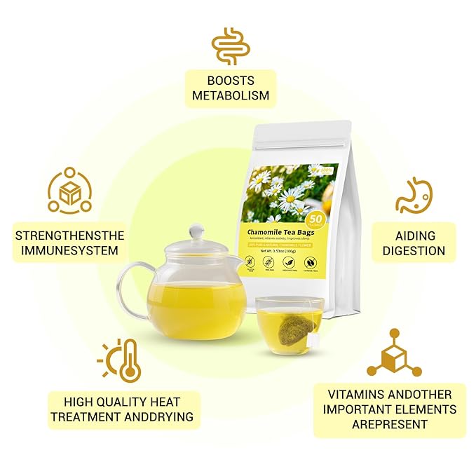 “FurCaper™ Chamomile Herbal Tea – Pure, Soothing, Caffeine-Free Relaxation (50 Bags)”