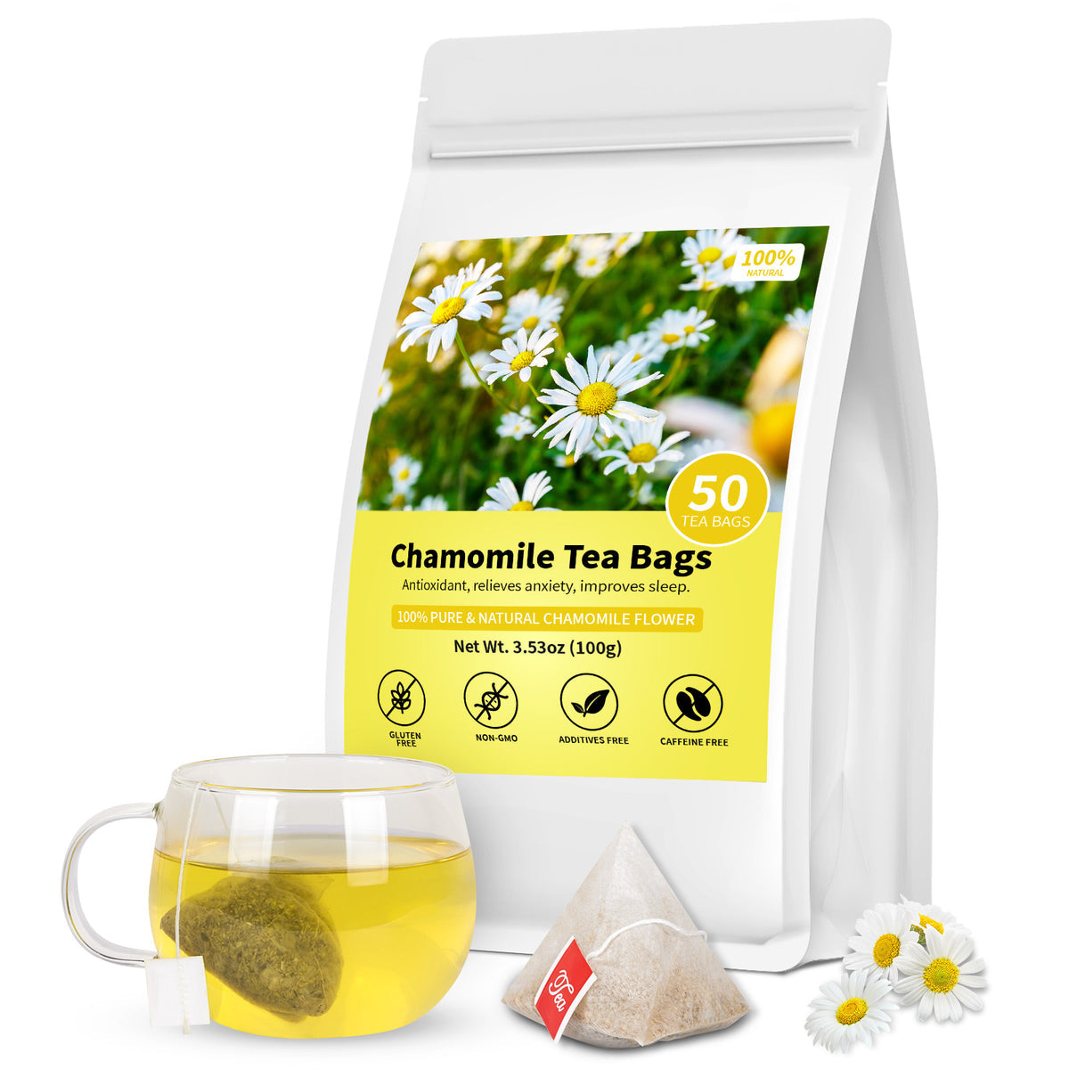 “FurCaper™ Chamomile Herbal Tea – Pure, Soothing, Caffeine-Free Relaxation (50 Bags)”