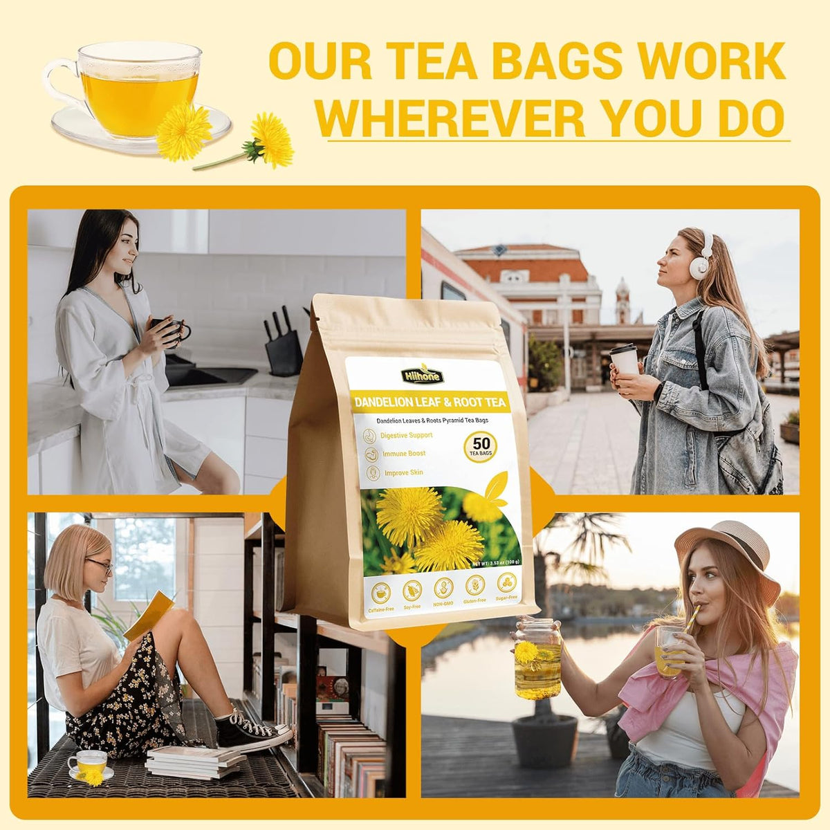 Dandelion Leaf & Root Herbal Tea-Caffeine-free, 50 Teabags