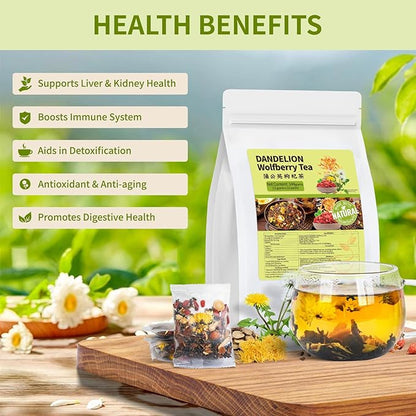 Dandelion Wolfberry Herbal Tea | Organic 8-Herb Blend | Caffeine-Free (36 Bags)