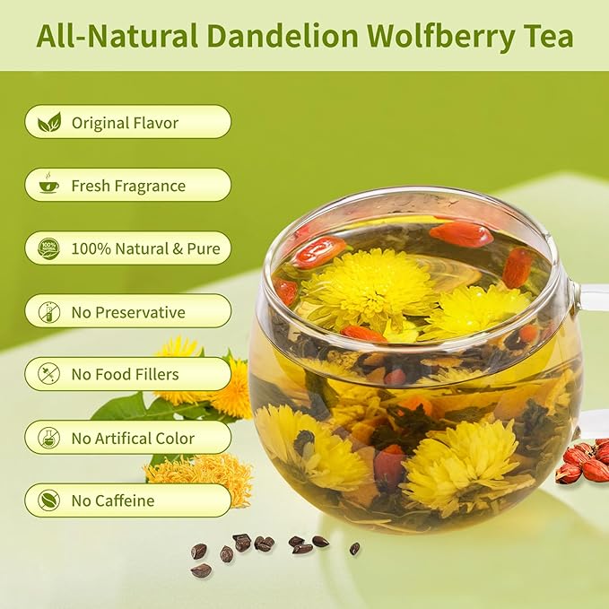 Dandelion Wolfberry Herbal Tea | Organic 8-Herb Blend | Caffeine-Free (36 Bags)